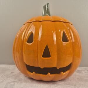 Vintage 1970s Halloween Pumpkin Jack-o-Lantern Ceramic Lantern